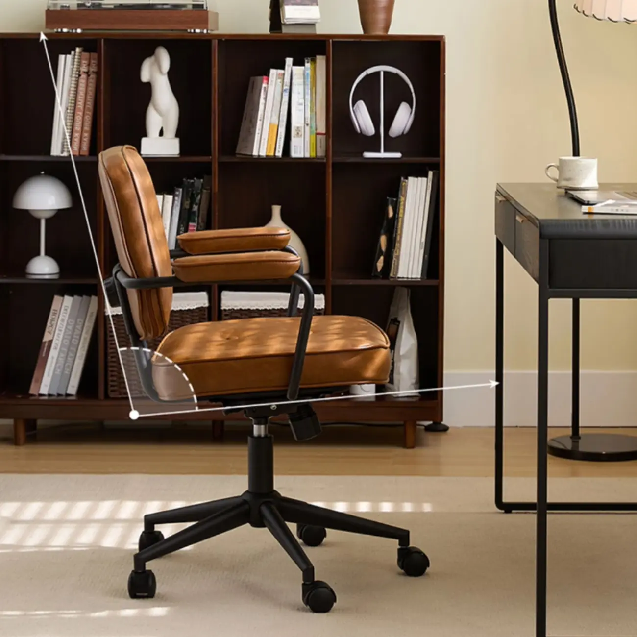 Brown Leather Upholstered Adjustable Swivel Office Chair Image - 2 | homeyfad