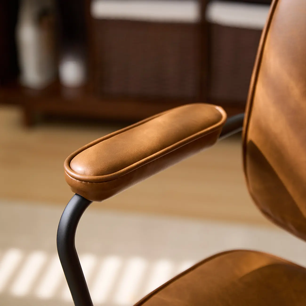 Brown Leather Upholstered Adjustable Swivel Office Chair Image - 4 | homeyfad