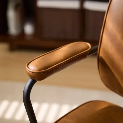 Brown Leather Upholstered Adjustable Swivel Office Chair Image - 4
