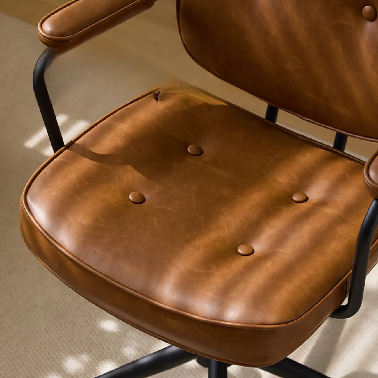 Brown Leather Upholstered Adjustable Swivel Office Chair Image - 5 | homeyfad