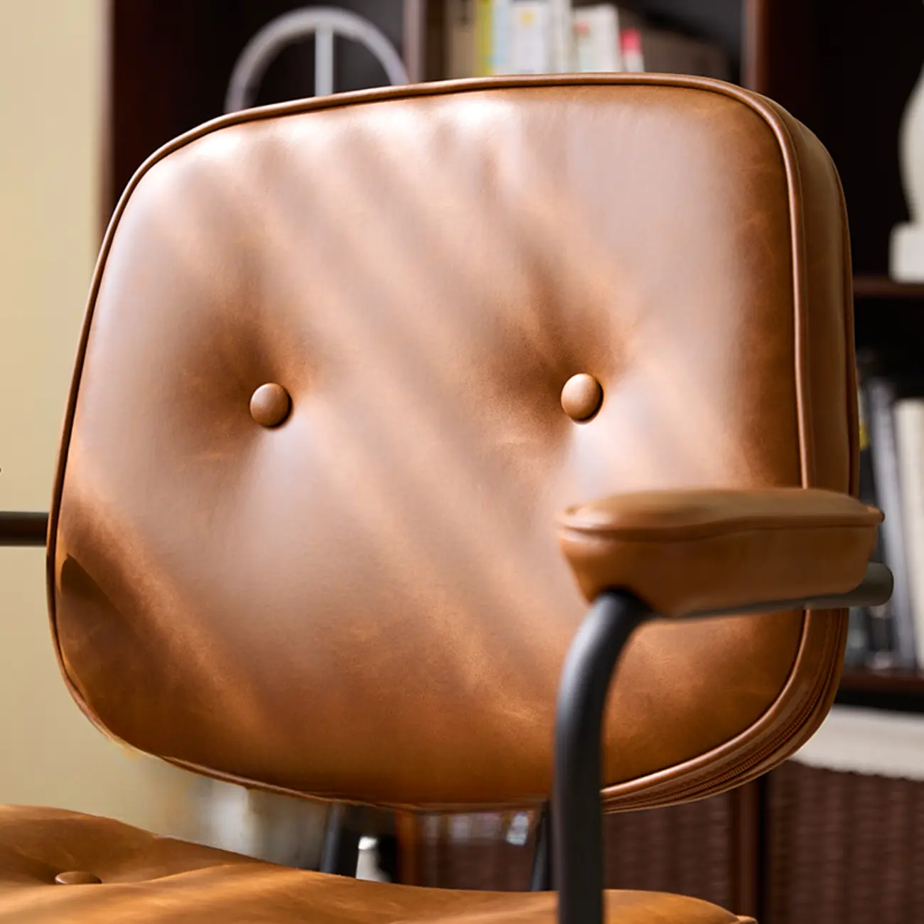 Brown Leather Upholstered Adjustable Swivel Office Chair Image - 6 | homeyfad