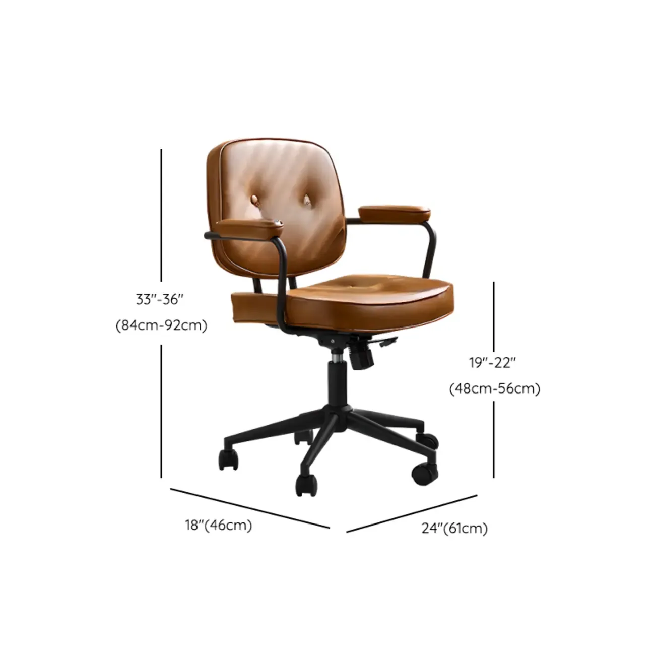 Brown Leather Upholstered Adjustable Swivel Office Chair #size