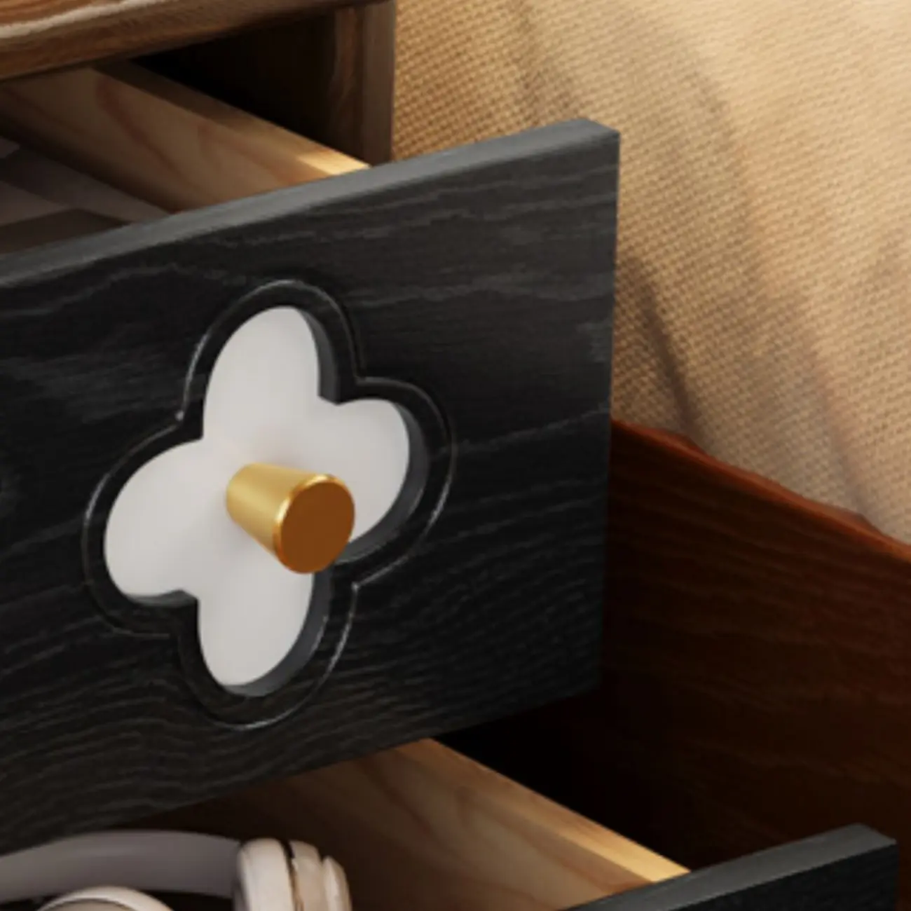 Mid Century Modern Wood Narrow Nightstand Floral Pattern Image - 7 | homeyfad