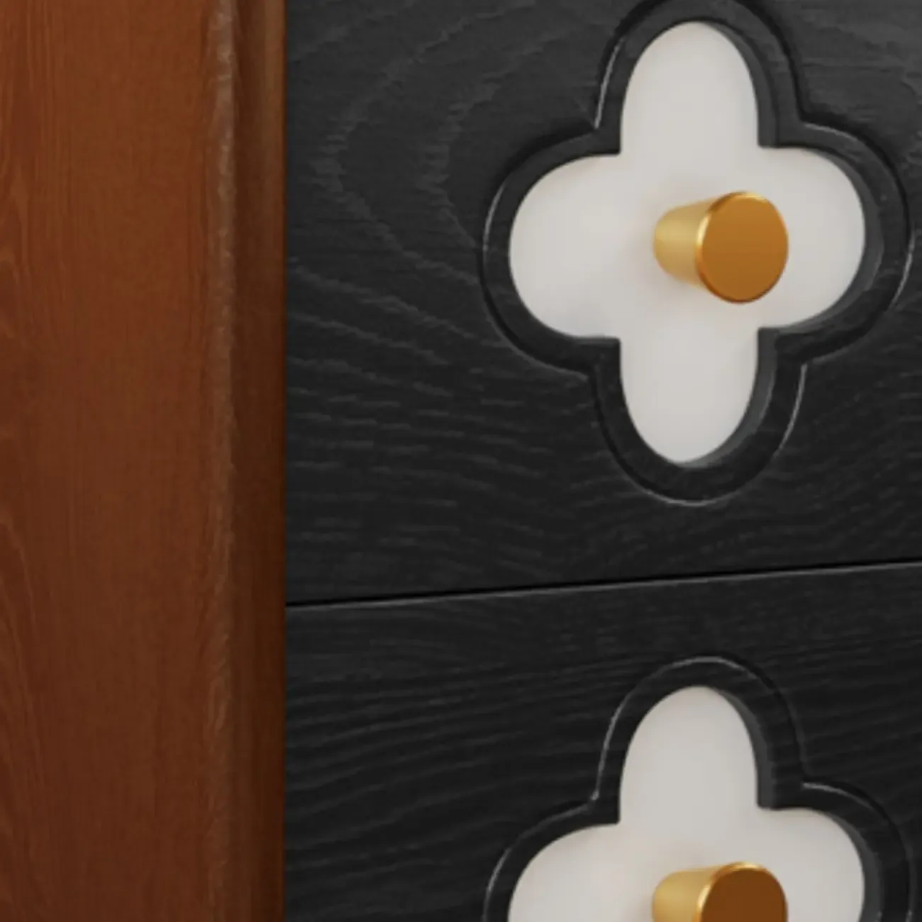 Mid Century Modern Wood Narrow Nightstand Floral Pattern Image - 10