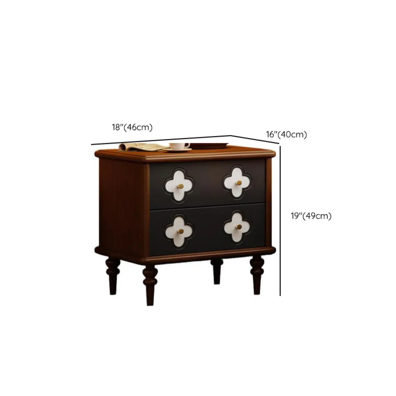 Mid Century Modern Wood Narrow Nightstand Floral Pattern #size | homeyfad