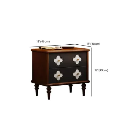 Mid Century Modern Wood Narrow Nightstand Floral Pattern #size