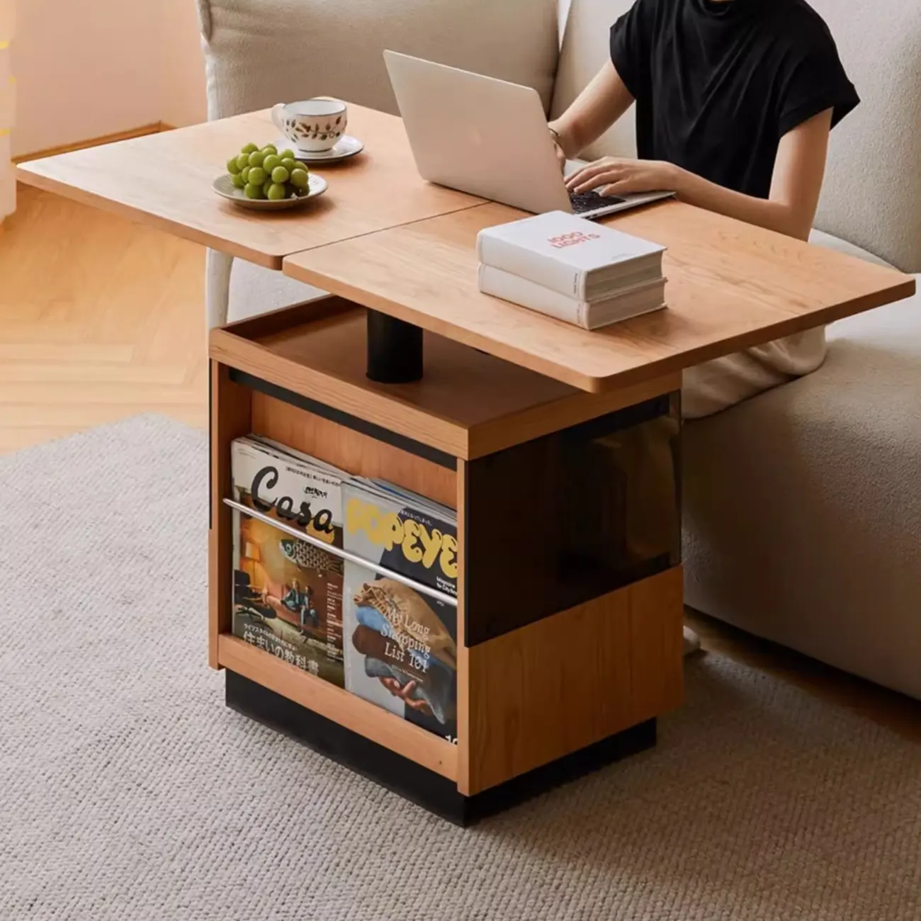 Multifunctional Lift Top Natural Wood Rolling Coffee Table Image - 1 | homeyfad