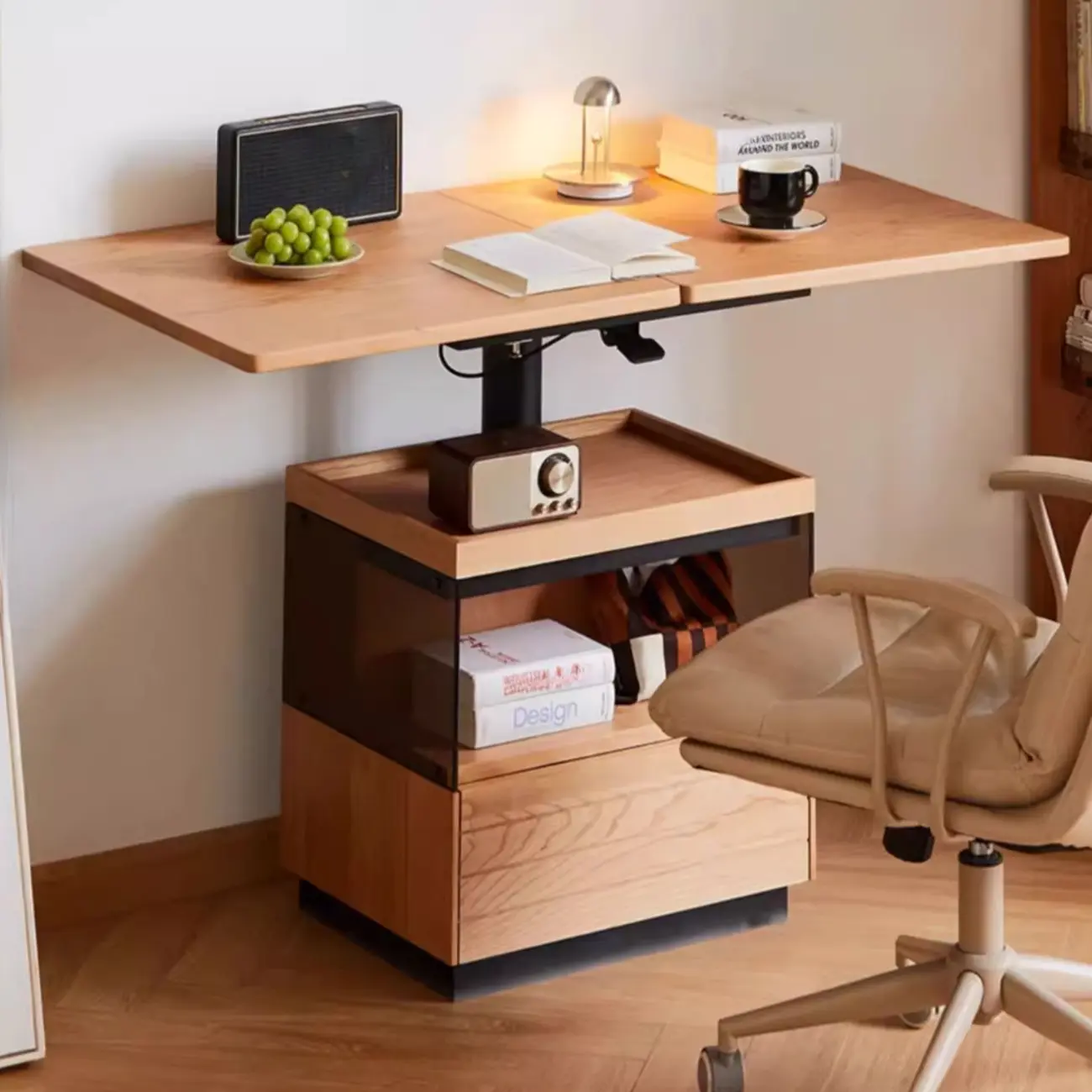 Multifunctional Lift Top Natural Wood Rolling Coffee Table Image - 2 | homeyfad