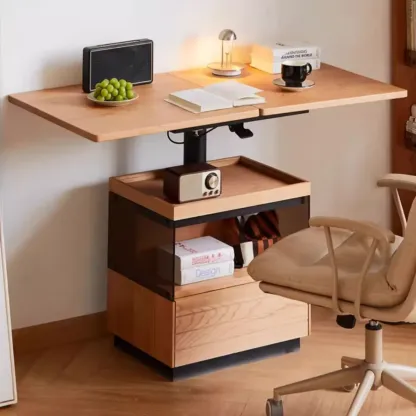 Multifunctional Lift Top Natural Wood Rolling Coffee Table Image - 2