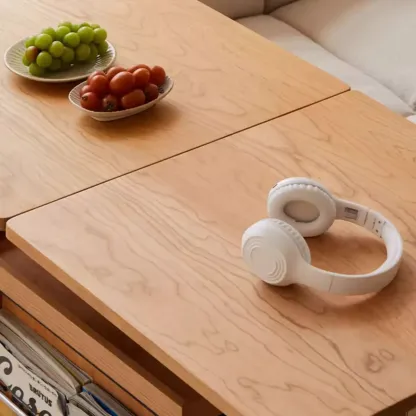 Multifunctional Lift Top Natural Wood Rolling Coffee Table Image - 5