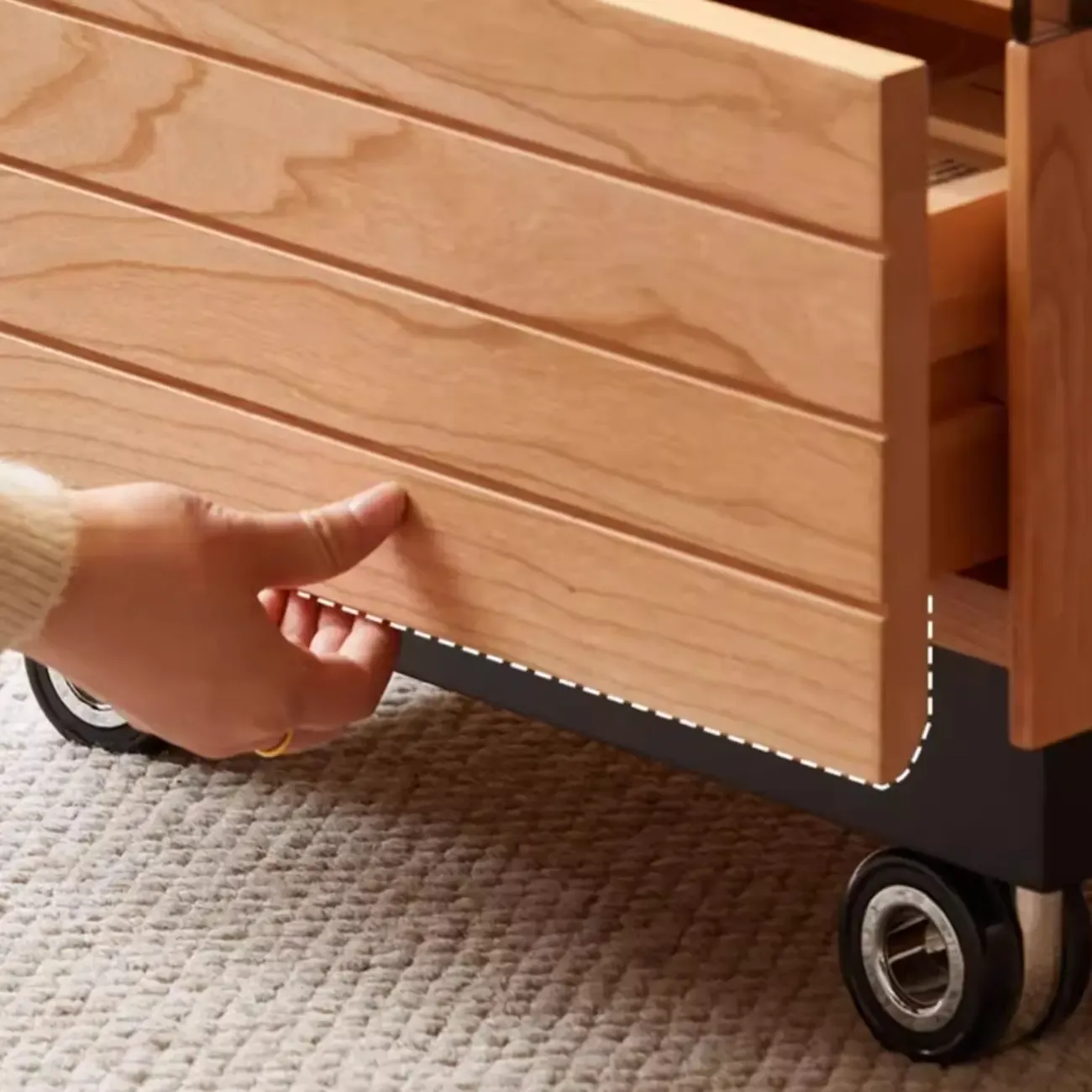 Multifunctional Lift Top Natural Wood Rolling Coffee Table Image - 7