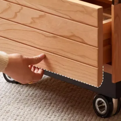 Multifunctional Lift Top Natural Wood Rolling Coffee Table Image - 7