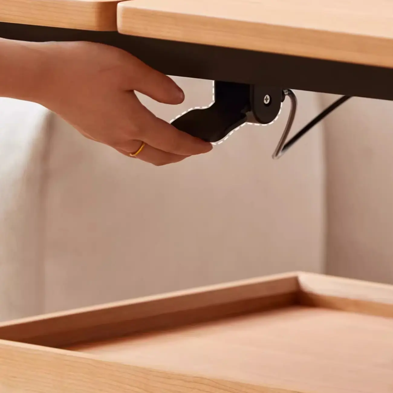 Multifunctional Lift Top Natural Wood Rolling Coffee Table Image - 8 | homeyfad