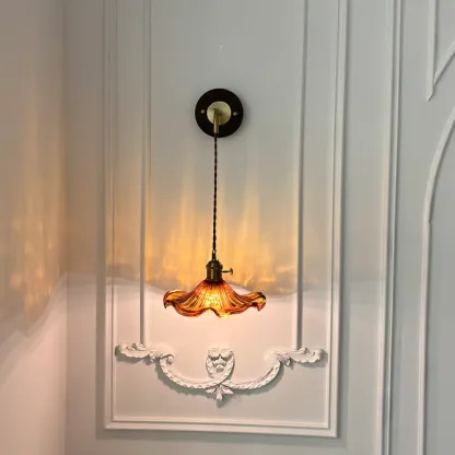 Vintage Glass Shade Wall Sconce with Brass Details Image - 1