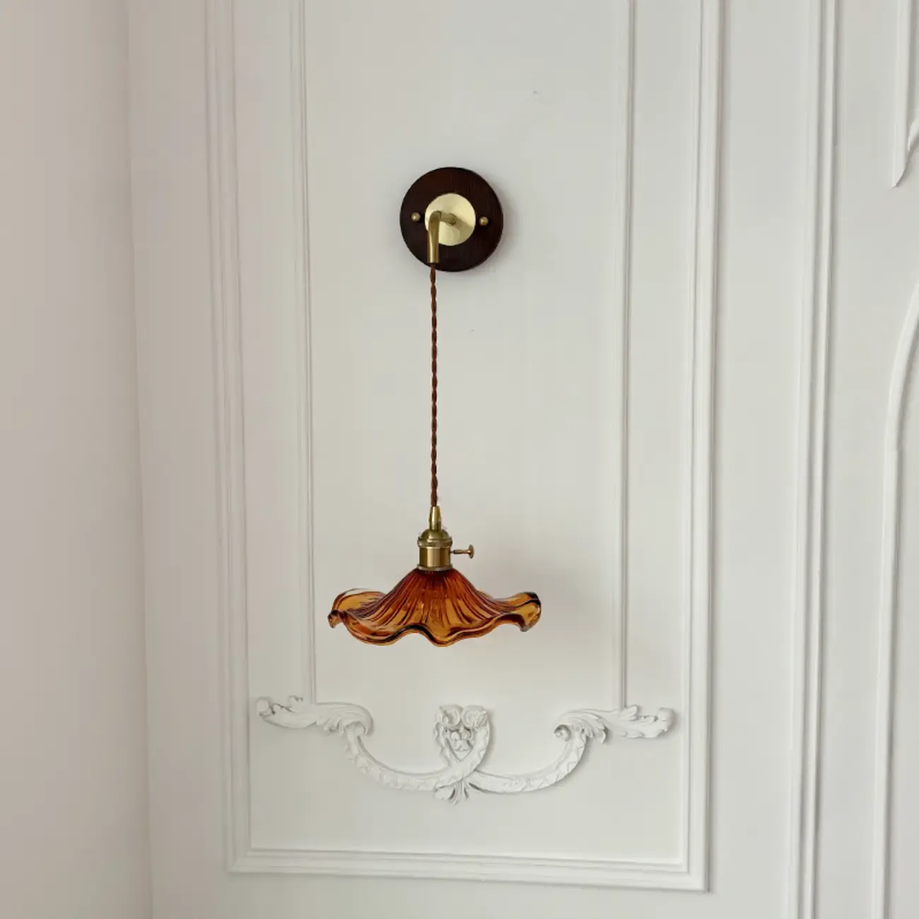 Vintage Glass Shade Wall Sconce with Brass Details Image - 4