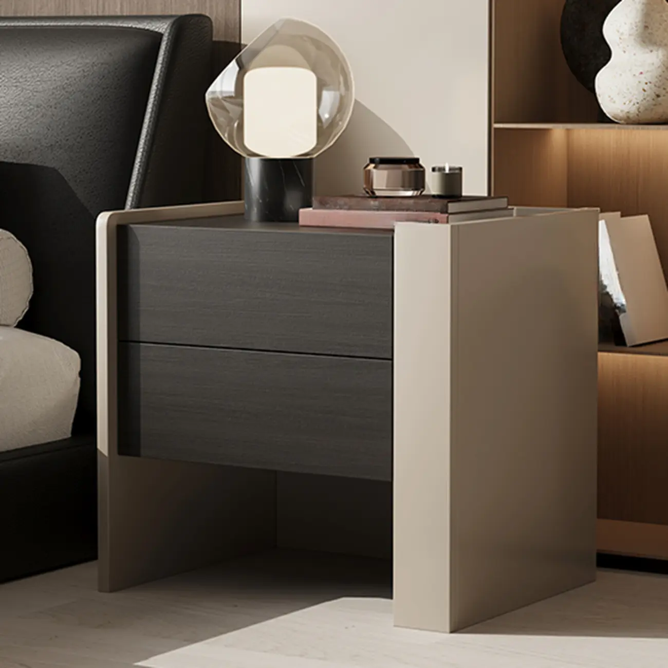 Industrial Modern Wood Open Storage Nightstand 2-drawer Image - 3 | homeyfad