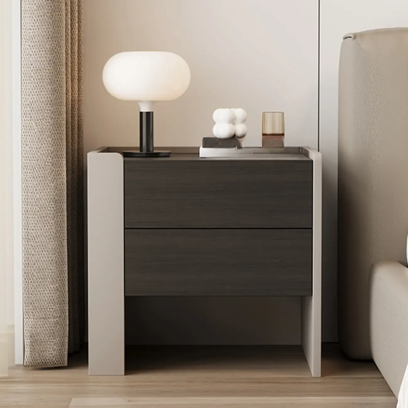 Industrial Modern Wood Open Storage Nightstand 2-drawer Image - 1