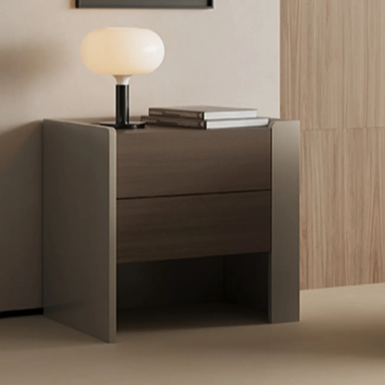 Industrial Modern Wood Open Storage Nightstand 2-drawer Image - 2 | homeyfad