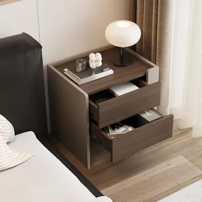 Industrial Modern Wood Open Storage Nightstand 2-drawer Image - 4