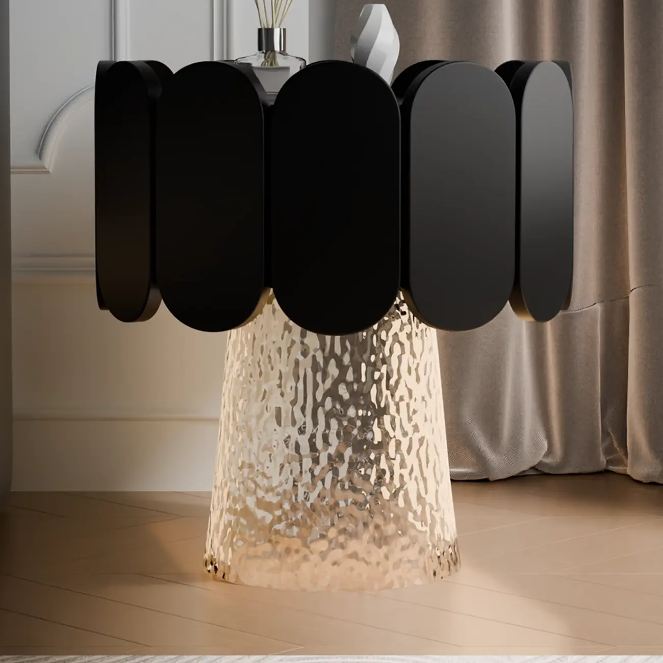 Organic 1-Drawer Modern Nightstand with Light Image - 1 | homeyfad