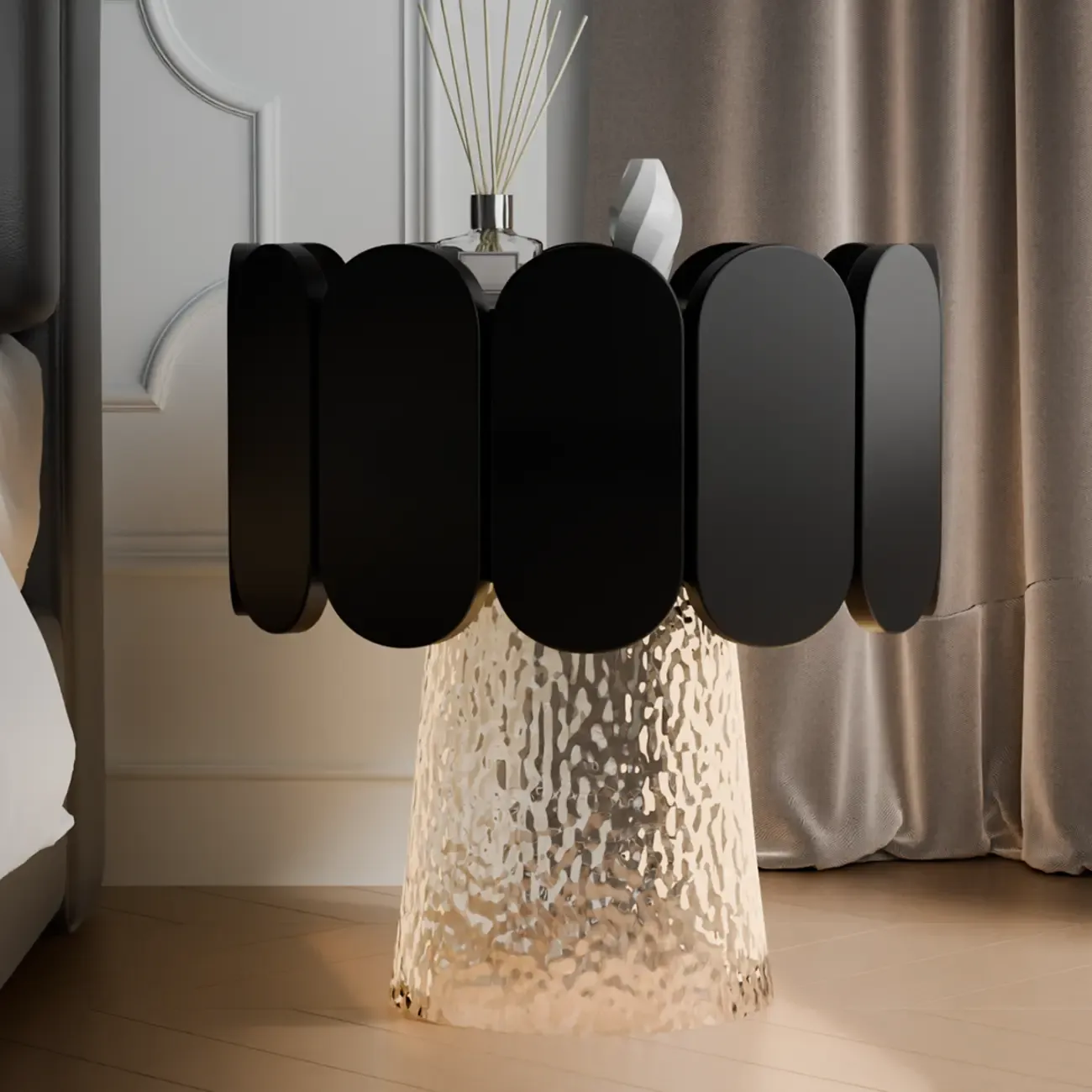 Organic 1-Drawer Modern Nightstand with Light Image - 2