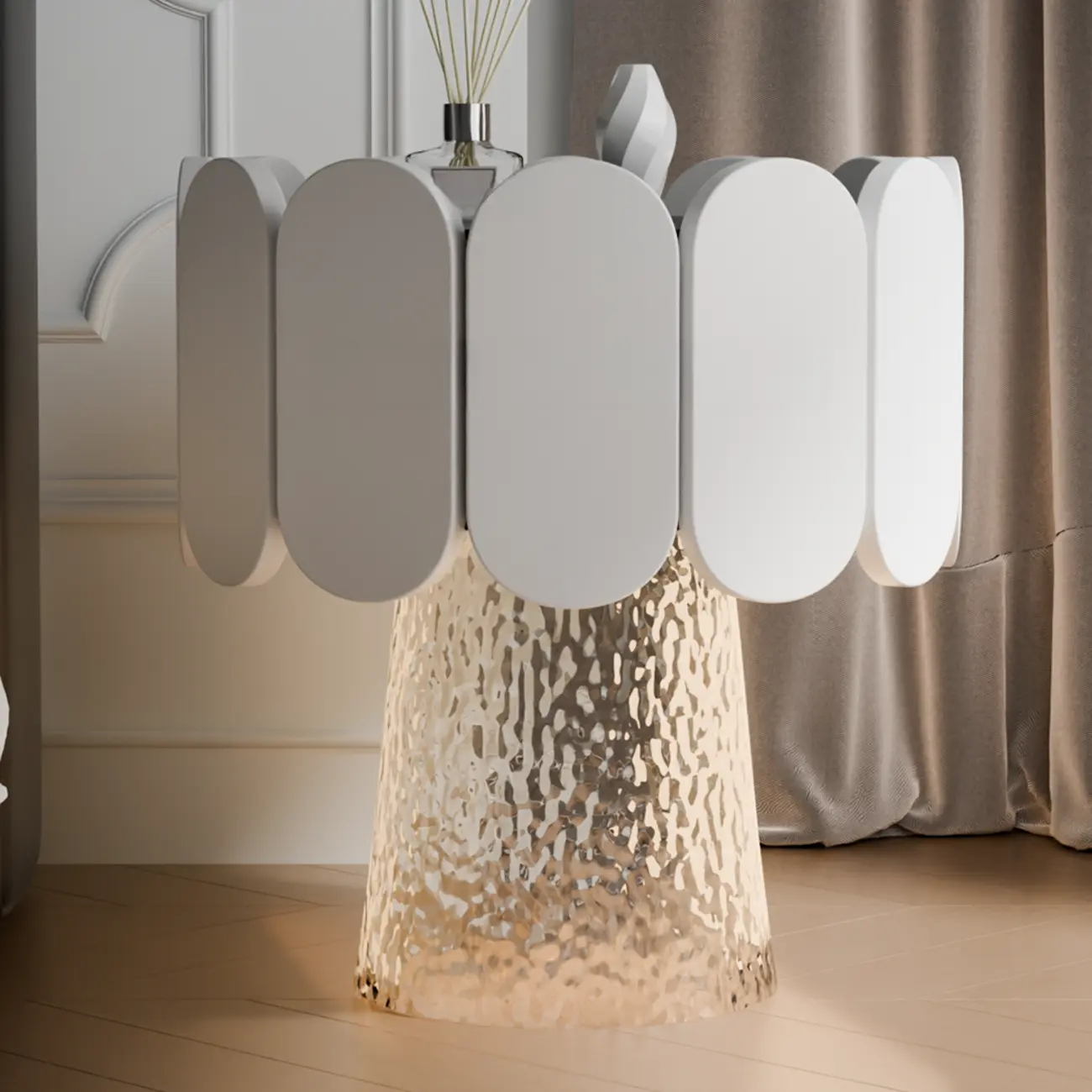 Organic 1-Drawer Modern Nightstand with Light Image - 3 | homeyfad