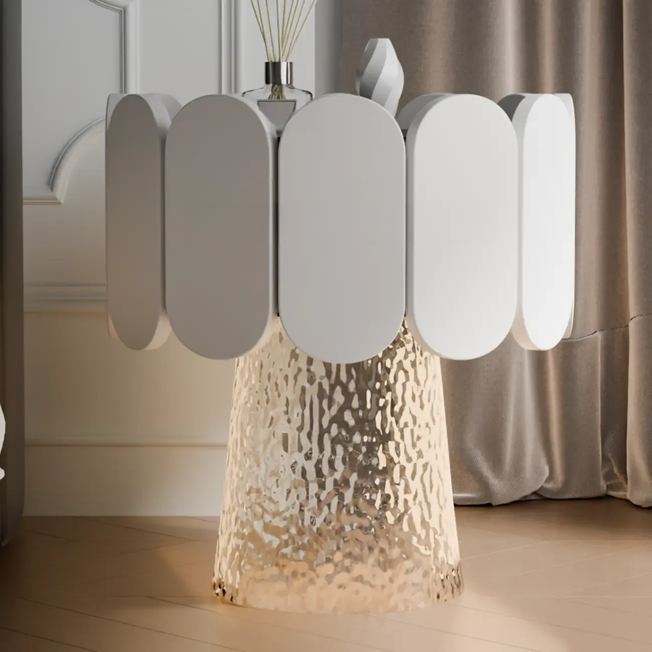 Organic 1-Drawer Modern Nightstand with Light Image - 3