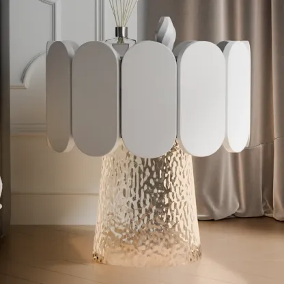 Organic 1-Drawer Modern Nightstand with Light Image - 3