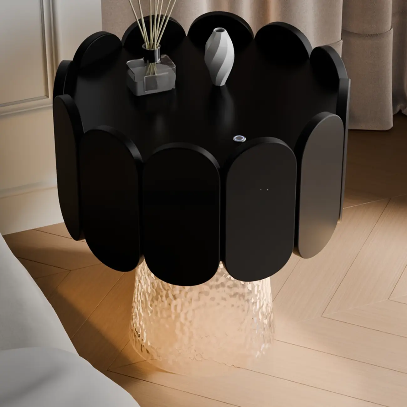 Organic 1-Drawer Modern Nightstand with Light Image - 4 | homeyfad