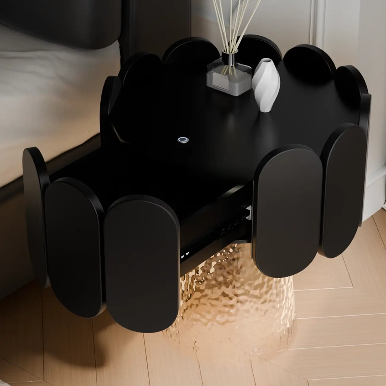 Organic 1-Drawer Modern Nightstand with Light Image - 5 | homeyfad