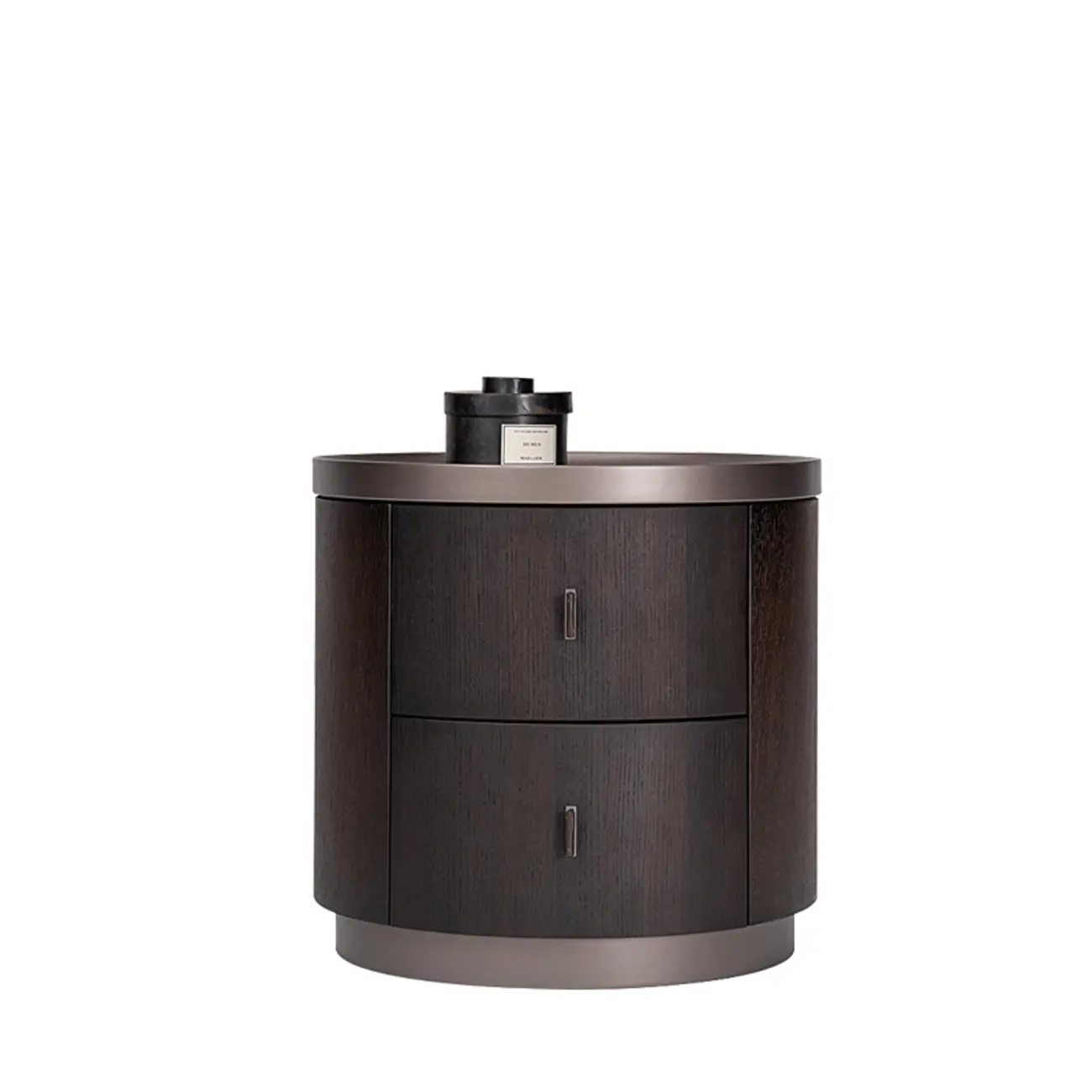 Luxury Brown Alloy Wood Round Nightstand 2-drawer Image - 2 | homeyfad