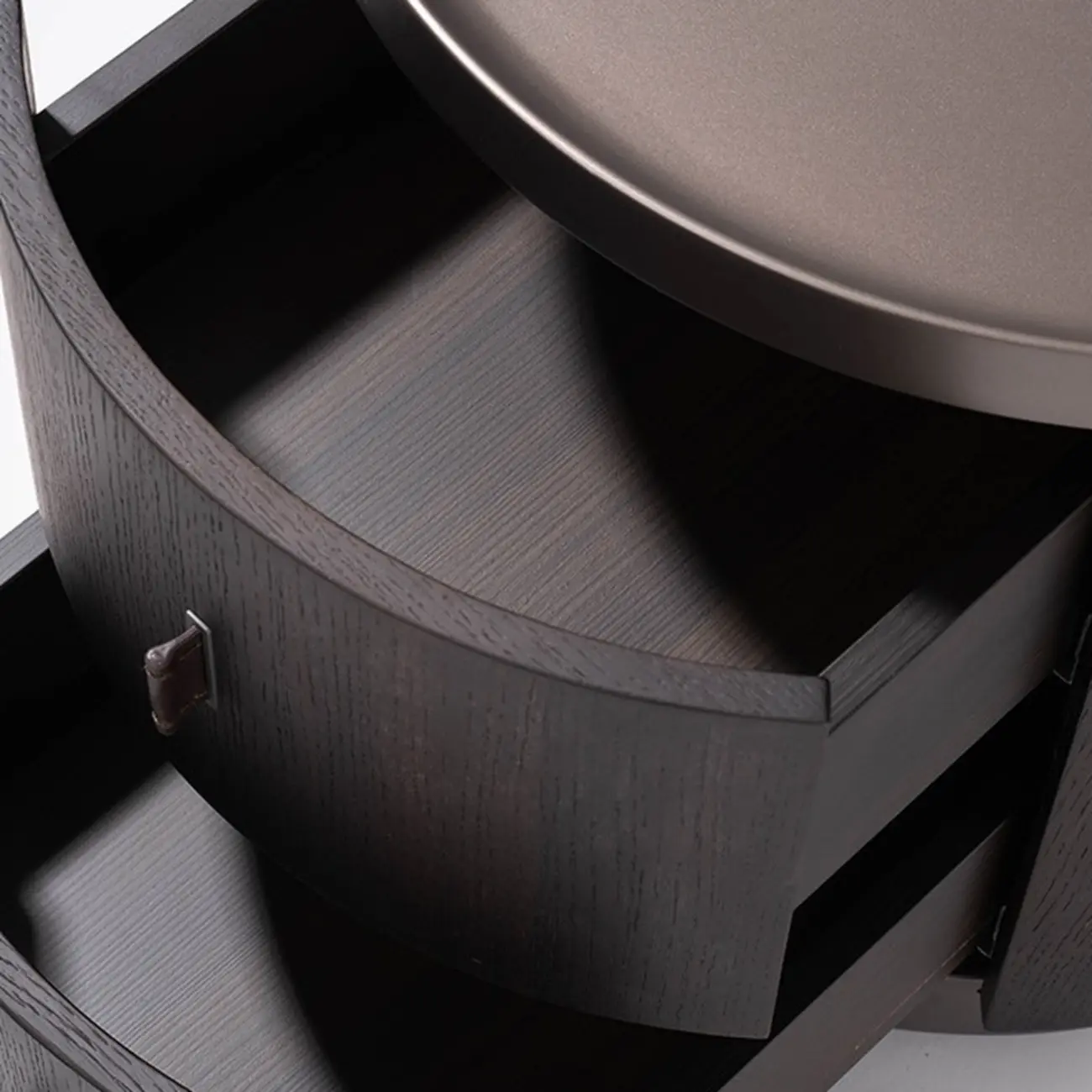 Luxury Brown Alloy Wood Round Nightstand 2-drawer Image - 6 | homeyfad