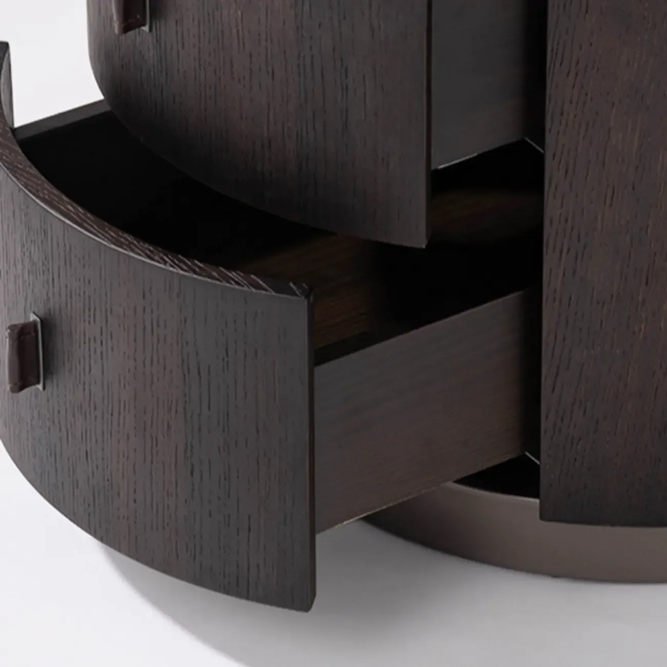 Luxury Brown Alloy Wood Round Nightstand 2-drawer Image - 7