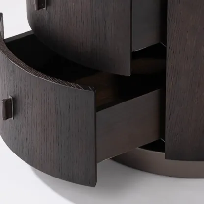 Luxury Brown Alloy Wood Round Nightstand 2-drawer Image - 7