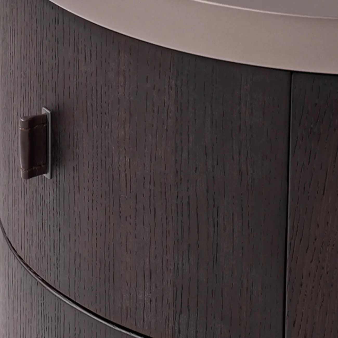 Luxury Brown Alloy Wood Round Nightstand 2-drawer Image - 9 | homeyfad