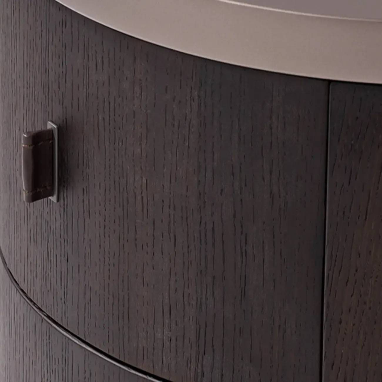 Luxury Brown Alloy Wood Round Nightstand 2-drawer Image - 9