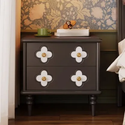 Elegant French Country Wood Nightstand with Drawer Image - 3