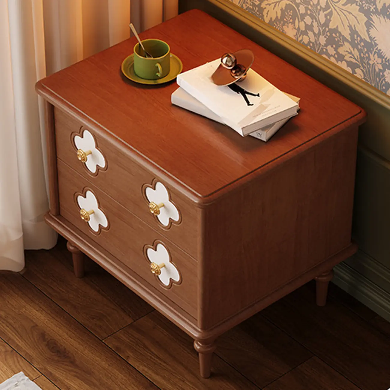 Elegant French Country Wood Nightstand with Drawer Image - 4 | homeyfad
