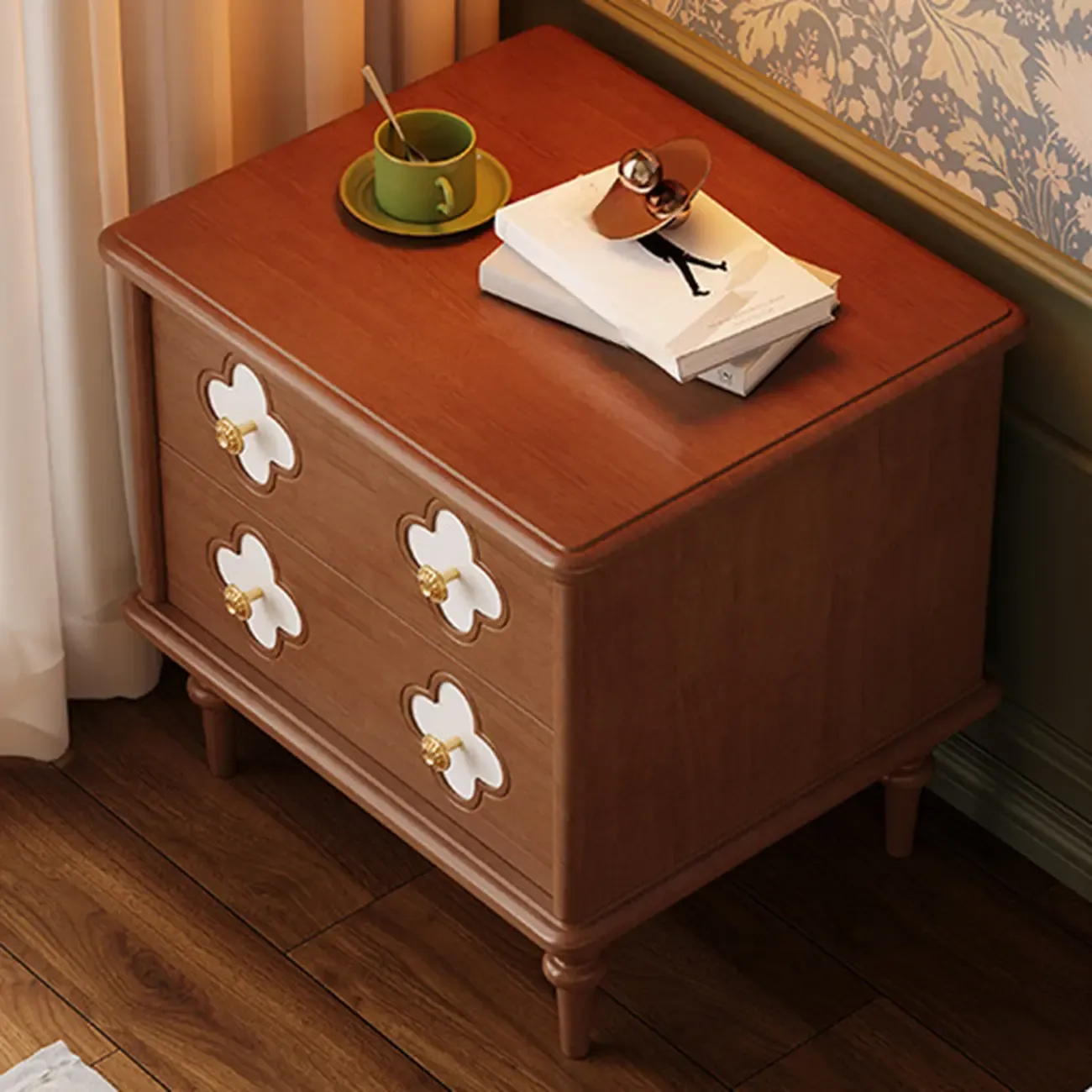 Elegant French Country Wood Nightstand with Drawer Image - 4