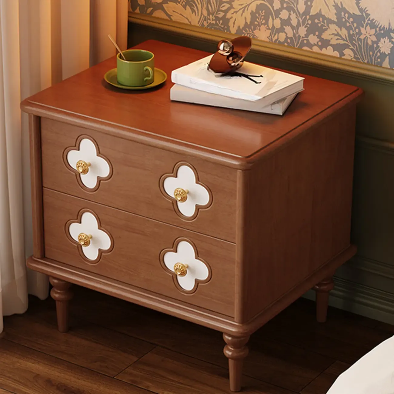 Elegant French Country Wood Nightstand with Drawer Image - 2