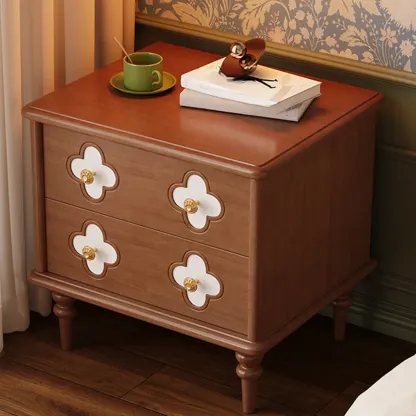 Elegant French Country Wood Nightstand with Drawer Image - 2