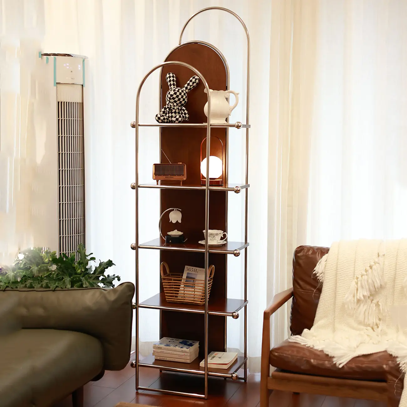 Minimalist Stainless Steel 5-shelf Vertical Display Bookcase Image - 3 | homeyfad