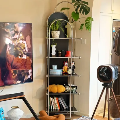 Minimalist Stainless Steel 5-shelf Vertical Display Bookcase Image - 4