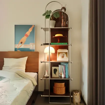 Minimalist Stainless Steel 5-shelf Vertical Display Bookcase Image - 1