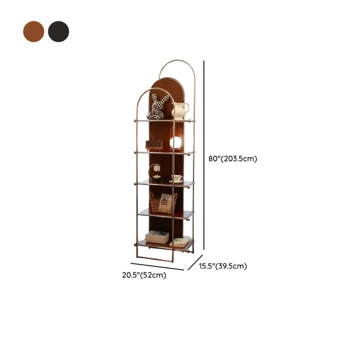 Minimalist Stainless Steel 5-shelf Vertical Display Bookcase #size
