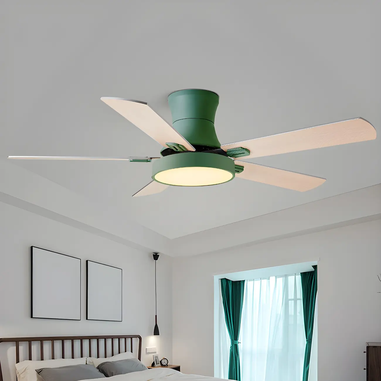 Traditional Wood Blade Flushmount Ceiling Fan with Light Image - 1 | homeyfad