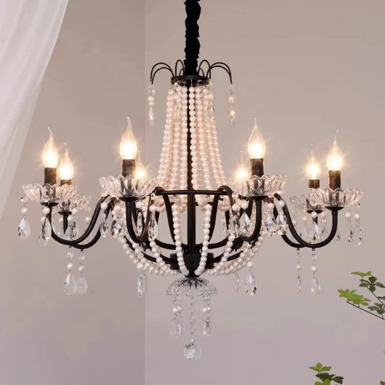 Elegant Classic Crystal Beads Chain Candelabra Chandelier Image - 1 | homeyfad