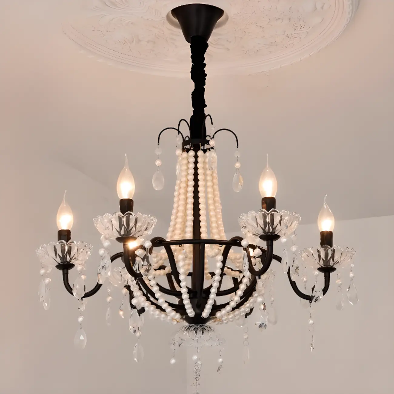 Elegant Classic Crystal Beads Chain Candelabra Chandelier Image - 2 | homeyfad