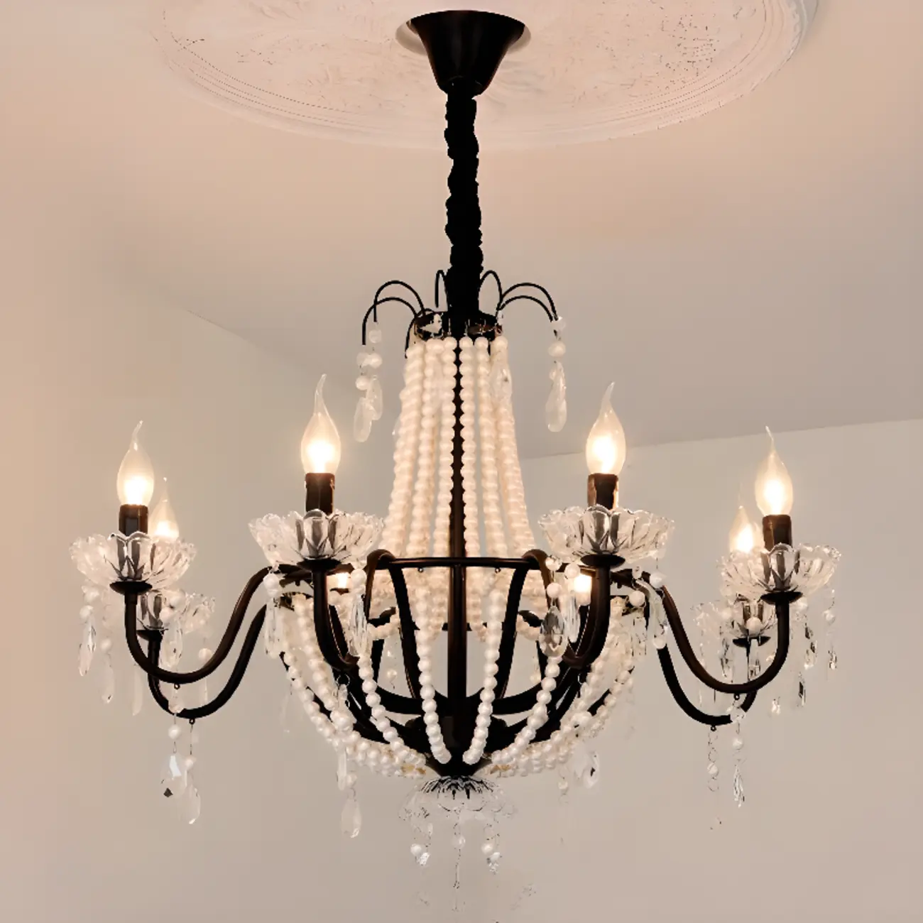 Elegant Classic Crystal Beads Chain Candelabra Chandelier Image - 3 | homeyfad