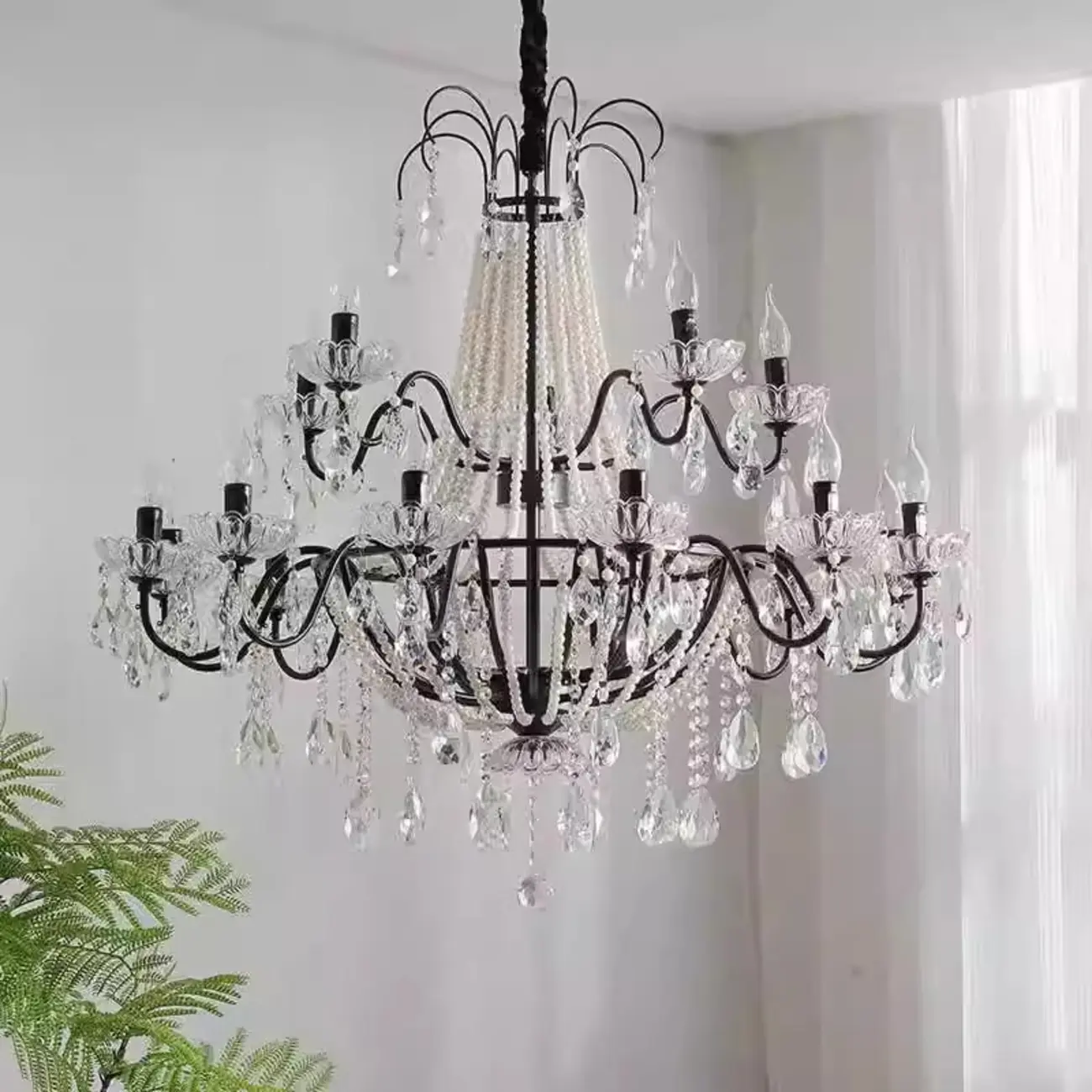 Elegant Classic Crystal Beads Chain Candelabra Chandelier Image - 4 | homeyfad